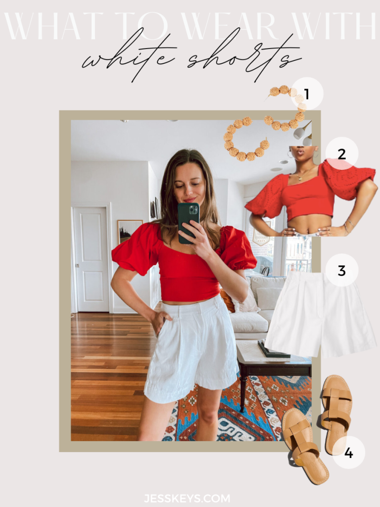 puff sleeve top and white shorts What to wear with white shorts