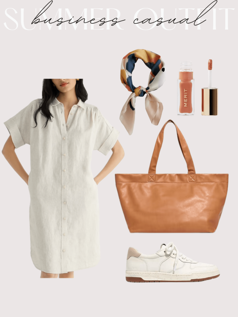 Linen dress and white sneakers outfit Linen dress and white sneakers outfit