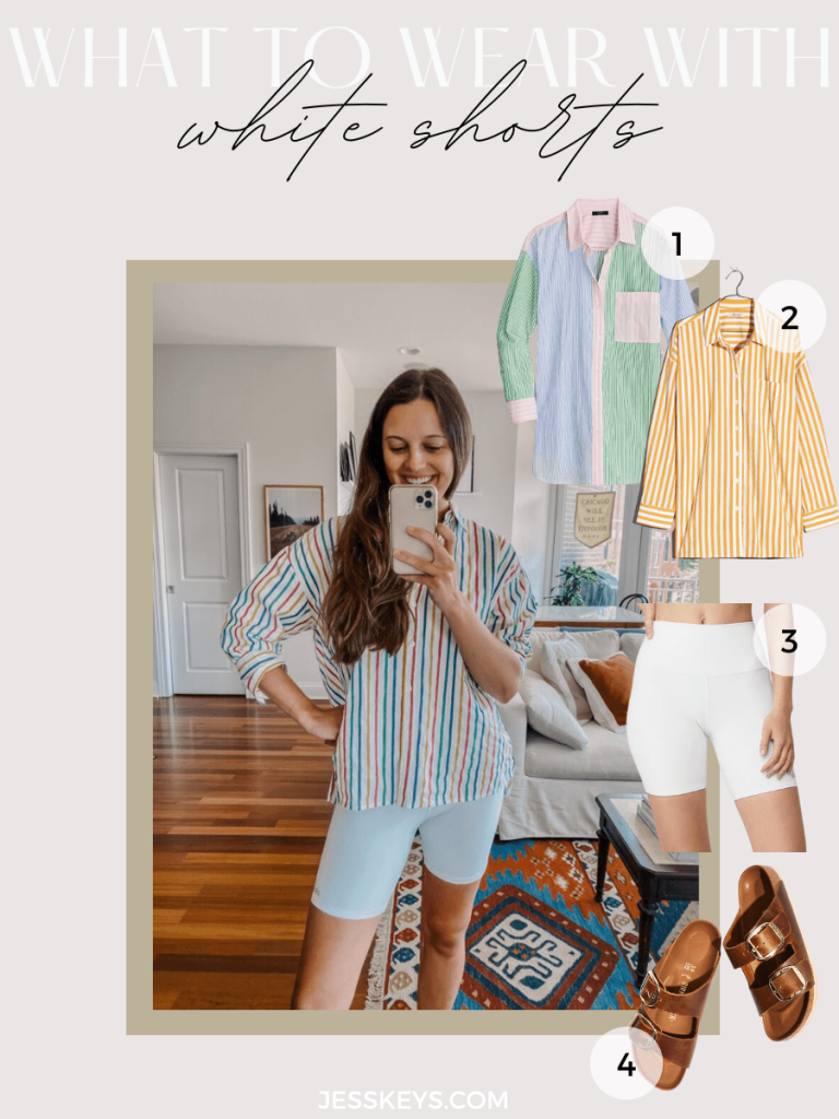 Pinstripes and White Biker Shorts Outfit Pinstripes and White Biker Shorts Outfit