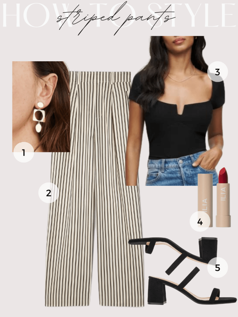 STRIPED DRAPE PANTS AND SQUARE NECK KNIT TOP STRIPED DRAPE PANTS AND SQUARE NECK KNIT TOP