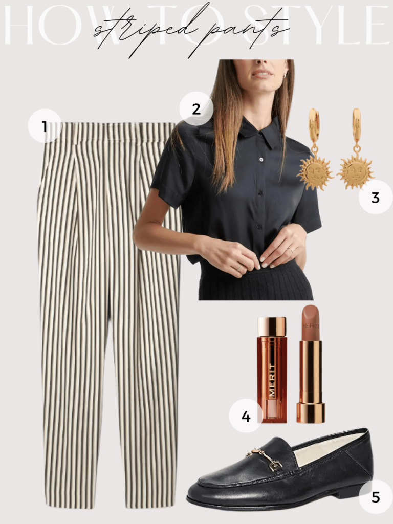 TAPERED STRIPED PANTS AND SILK SLEEVE BLOUSE TAPERED STRIPED PANTS AND SILK SLEEVE BLOUSE