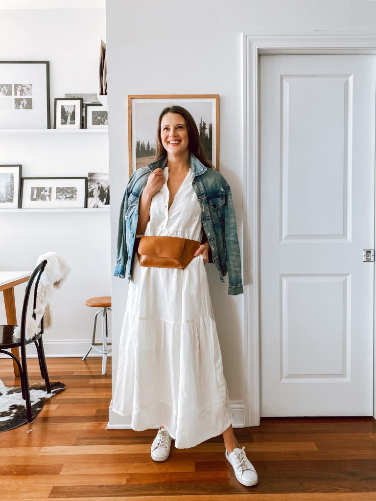 White Dress with Denim Jacket White Dress with Denim Jacket
