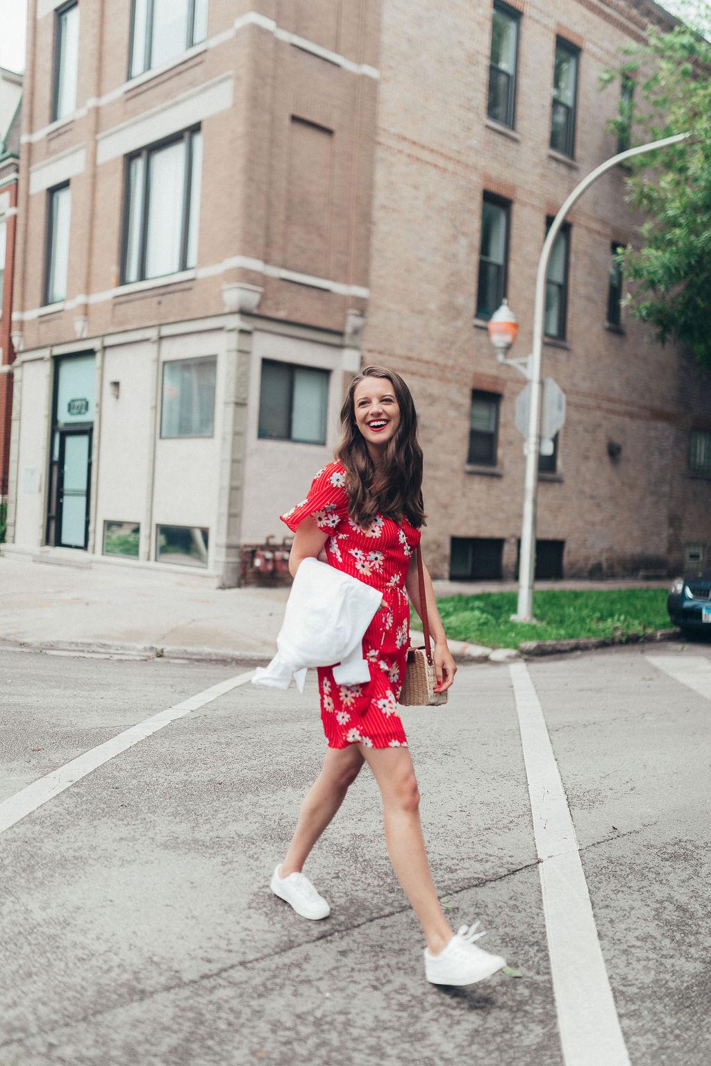 FLORAL DRESS AND WHITE SNEAKERS FLORAL DRESS AND WHITE SNEAKERS