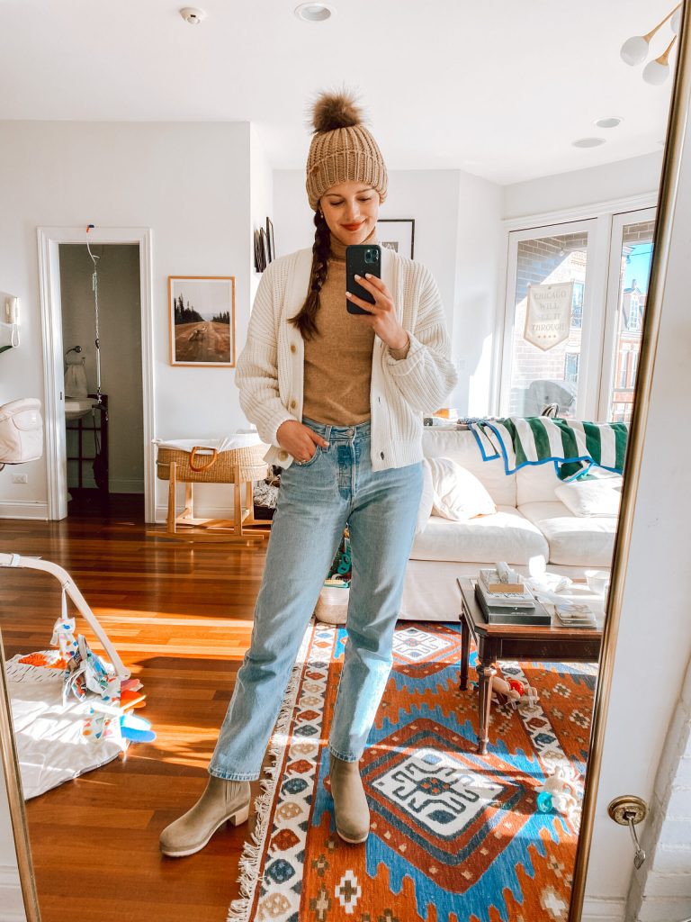 White Sweater or Cardigan And Jeans White Sweater or Cardigan And Jeans