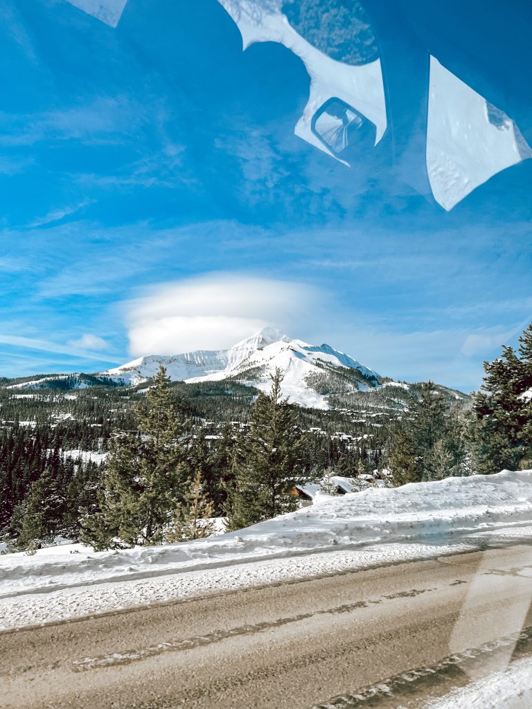big sky mountain view view driving to the mountain
