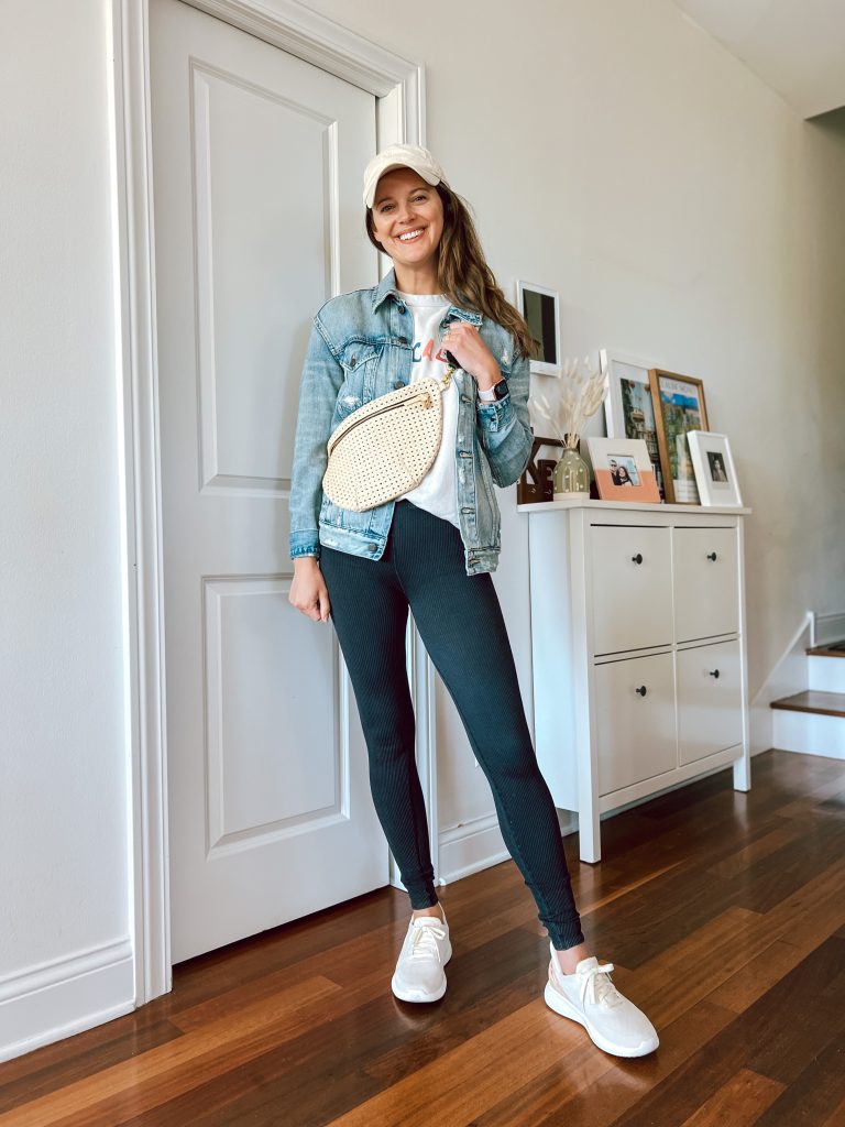 White Shirt Denim Jacket and Leggings White Shirt, Denim Jacket, and Leggings