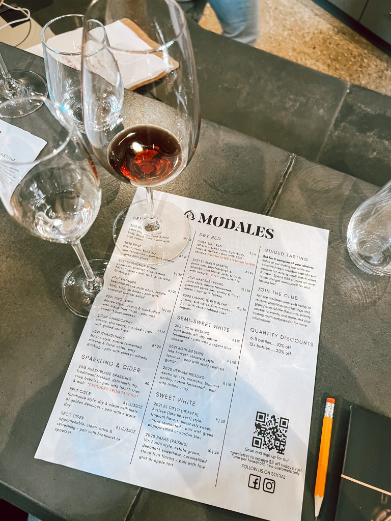 Modales winery menu Modales winery menu