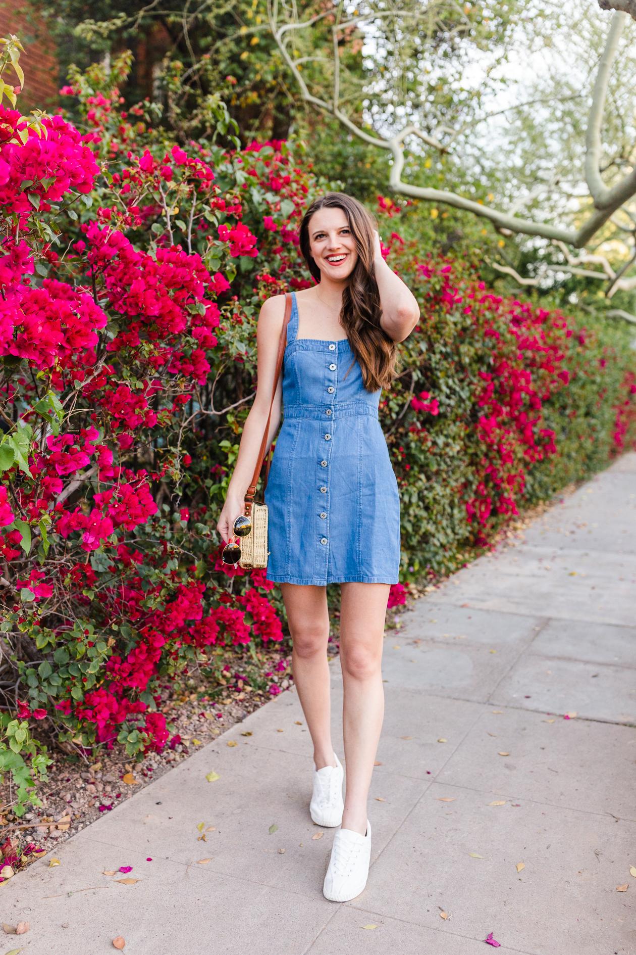 denim dress and white sneakers denim dress and white sneakers