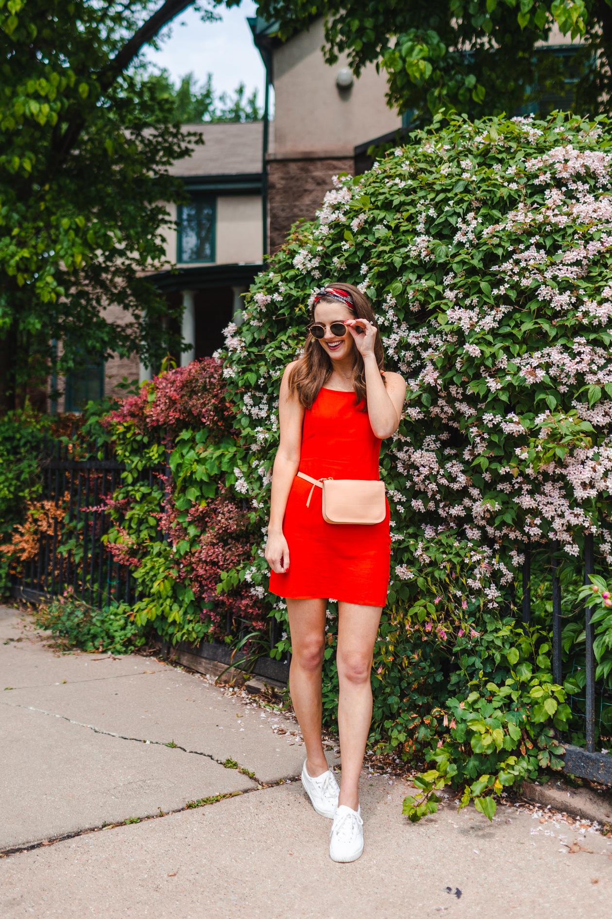 little red dress white sneakers Summer date night outfits